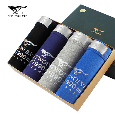 

Seven wolves underwear mens cotton mens boyshort large elastic solid color boxer waist comfortable breathable mens pants 4 gift box 97115-XL