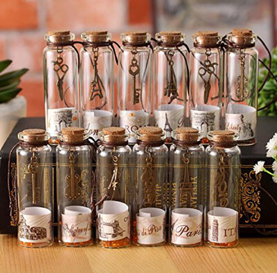 

Retro Wishing Bottle World Landscape Lucky Bottle Glass Small Cork Drift Bottle 12pc