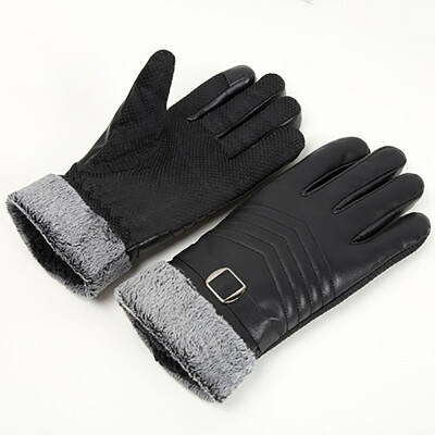 

Autumn winter thickening plus velvet touch screen male Pu warm triangle finger gloves