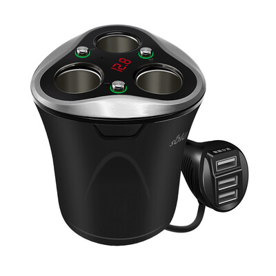 

SOLAM Creative cup type car bluetooth hands free kit MP3 player FM transmitter with cigarette lighter extension 3 USB charger