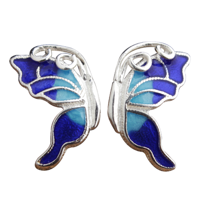 

Luo Linglong s925 sterling silver earrings female cloisonne butterfly earrings ornaments retro national style simple personality t
