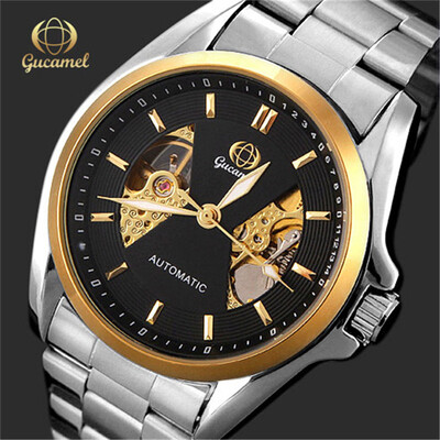 

GUCAME GOLD Mechanical Wrist Mens Watch Top Brand Luxury Automatic Clock Men Stainless Steel Skeleton Watches