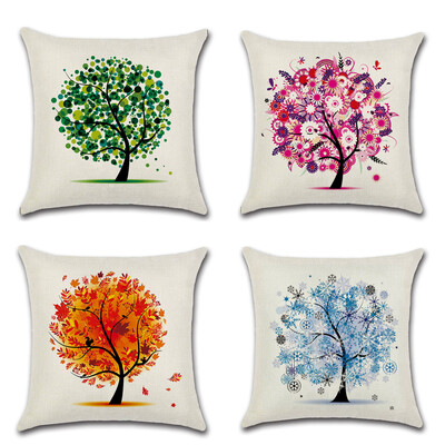 

4Pack Cute Color Tree Подушка Обложки 18 x 18 дюймов Хлопок Льняной домашний декор Диван Бросок подушки Чехол Чехлы Комплект из 4