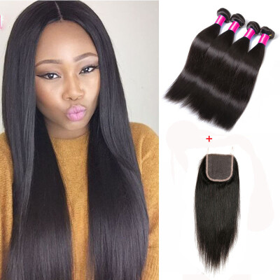 

Peruvian Virgin Human Hair Straight With Closure 3 Bundles Peruvian Straight Hair With Middle Free Three Part Lace Closures