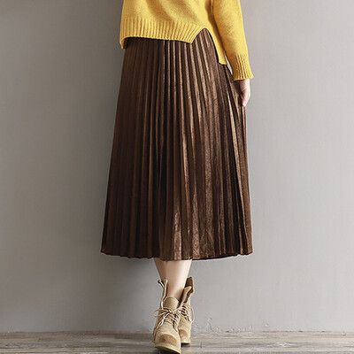 

City plus CIYPLUS 2017 autumn&winter new women retro wild velvet pleated skirt loose waist skirt CWQZ179153 gray all
