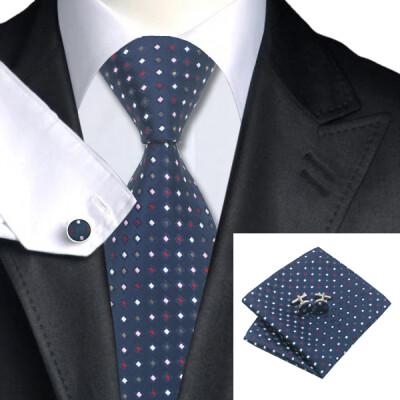 

N-0960 Vogue Men Silk Tie Set Blue Novelty Necktie Handkerchief Cufflinks Set Ties For Men Formal Wedding Business wholesale