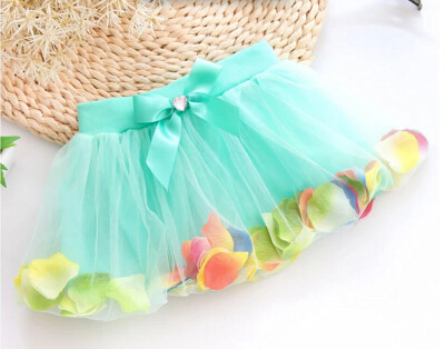 

Girls Baby Kids Rhinestones Bow Petals Tutu Princess Skirt Party Dress 4Colors