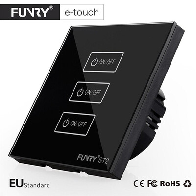 

FUNRY ST2 3Gang ЕС Стандартный сенсорный выключатель освещения Престижное закаленное стекло панели 170-240V 7-200W / Банда