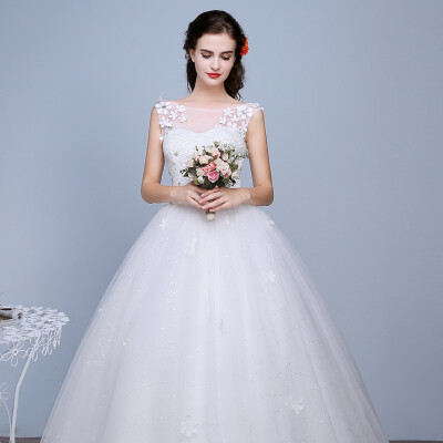 

A-Line Scoop Neck Floor Length Lace Tulle Wedding Dress with Lace by Lover