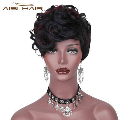 

AISI HAIR короткий кудрявый парик с синтетическими париками из синтетических париков для женской стороны Черные полные парики из т