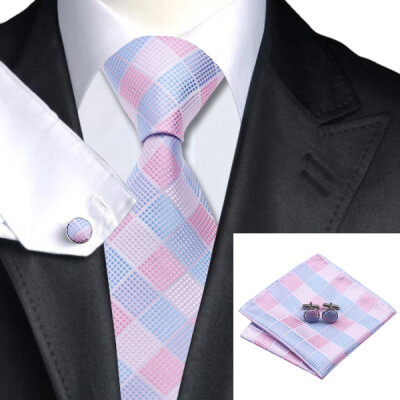 

N-1198 Vogue Men Silk Tie Set Plaids & Checks Necktie Handkerchief Cufflinks Set Ties For Men Formal Wedding Business wholesale