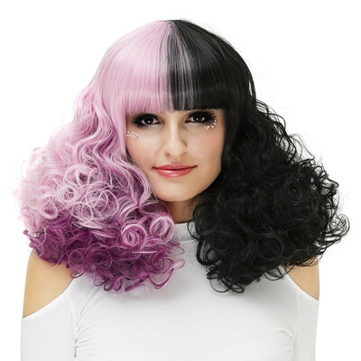 

JUNSI Ultra Sexy Scene Wig Black Mixed Light Pink / Purple Mixed Rainbow Emo Hair Long Straight Cosplay Wig