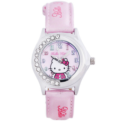 

Hello Kitty (hellokitty) children' watches genuine cartoon super-Meng KT baby deduction creative dial quartz watch HK244LWWP- cherry blossom