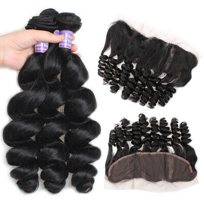 

Allove Hair Products 7A Malaysian Loose Wave 3pcs With Frontal Closure Nature Color 100 Unprocessed Human Hair