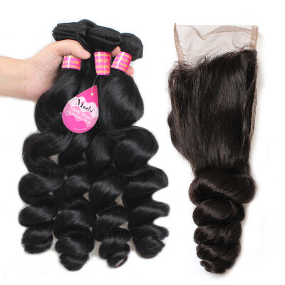 

Peruvian loose Wave 4 Bundles With 4*4 Closure 7A Grade Unprocessed Human Hair Weave Top sale