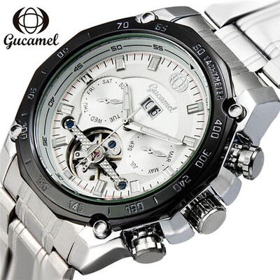 

Classic Tourbillon Wrap Mens Watches Top Brand Luxury Automatic Watch Black Case Leather&Steel Strap Mechanical Calendar Watch