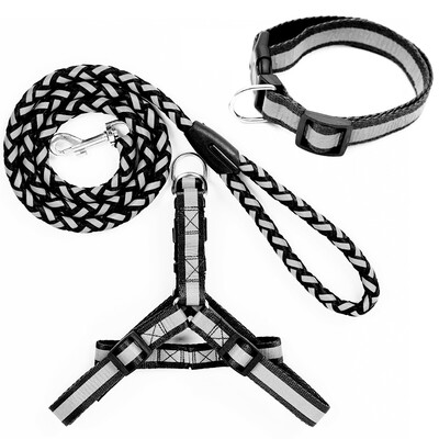 

HANHANLEYUAN dog chain dog rope small dog medium dog dog leash pet dog leash dog hyena rope golden hair Teddy dog chain reflective three-piece black L