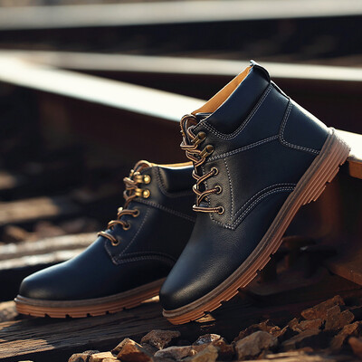 

Leisure and high-cut, plat pu leather boots, Men's shoes