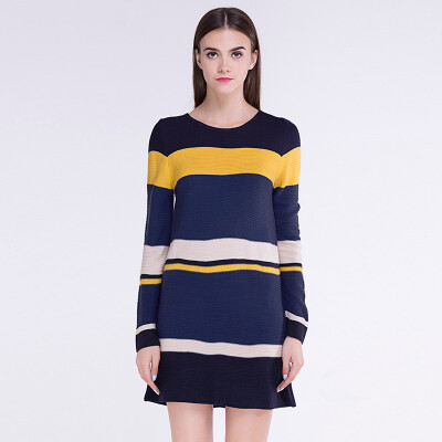 

TMi mystery women' striped round neck sweater in the long paragraph pullover 144040 Tibetan green fight yellow