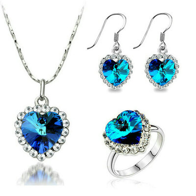 

Yoursfs® 18K Gold Plated Ocean Heart Necklace&Earring&Ring Set Use Austrian Crystal Fashion Jewelry Set