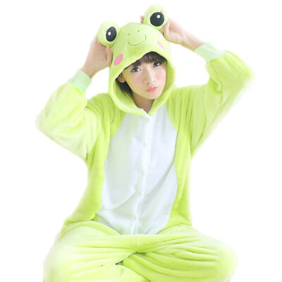 

Women Man Flannel Cartoon Animal Siamese Pajamas Couples Home Clothes -Frog