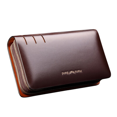 

HansBand® 2015 Hot Genuine Leather Men Wallets Business Brand Card holder Coin Purse Mens Long Zipper Wallet Leather Clutch Bag