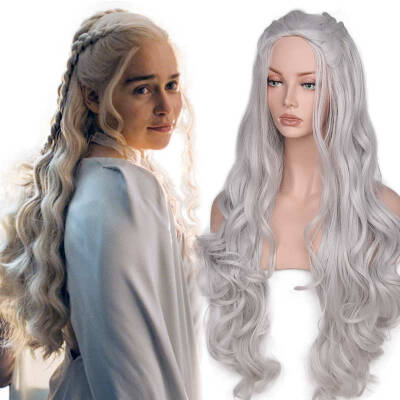 

Game of Thrones Wigs Costume Cosplay Wig Daenerys Targaryen Long Wavy Silver Hair Wigs for Women Halloween Theme Party