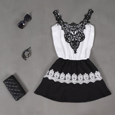 

Lovaru ™ Black and white lace and chiffon patchwork mini dress sexy dress evening dress lace dress