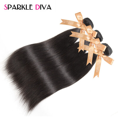 

Sparkle Diva Virgin Hair Peruvian Straight Human Hair 100 Virgin Hair Weave 3 Bundles Natural Black 10"-28" Inch Free Shipping