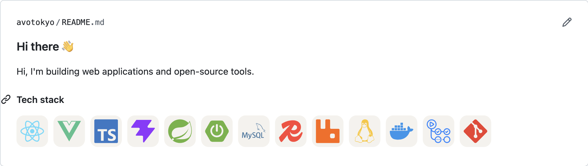 GitHub README skills section using simpleicons.dev badges