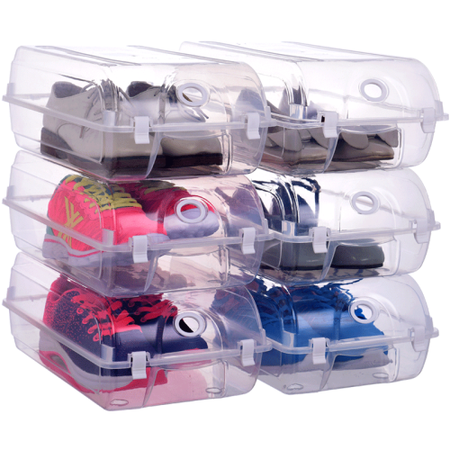 耐奔 10只装 透明鞋盒翻盖式 加厚塑料鞋盒收纳鞋子收纳盒鞋盒子整理盒收纳箱 白色扣 10个装