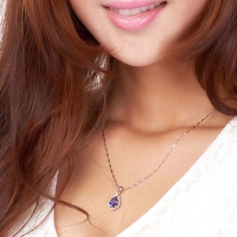 Lescreation Lisa Jewelry 1.7 carat tanzanite diamond necklace white 18K gold colored gemstone South African diamond pendant blue colored gemstone 1.7 carat white 18K gold tanzanite pendant 4A grade