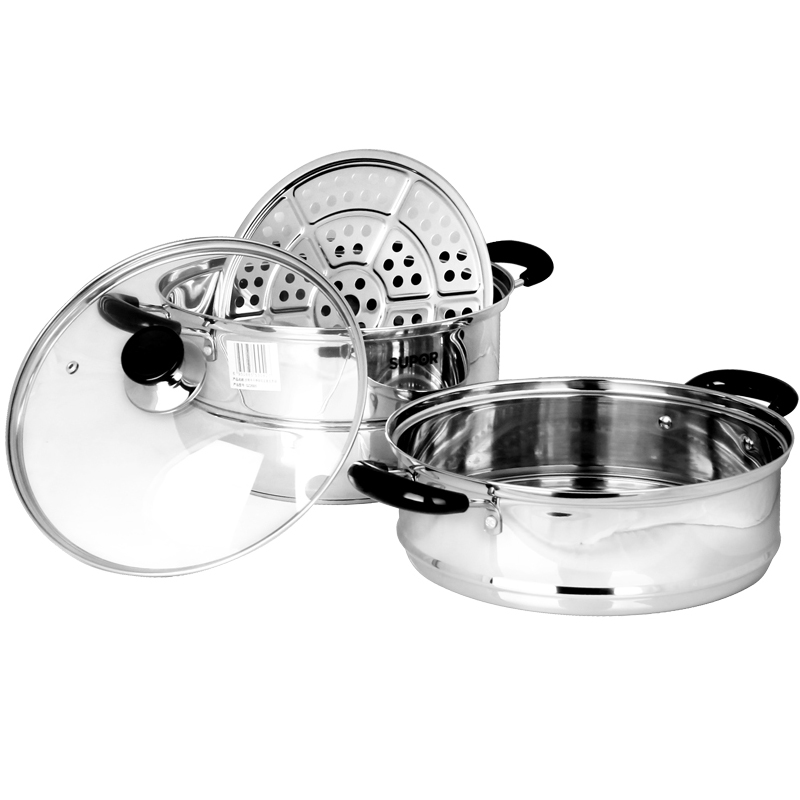 SUPOR steamer, two-layer, 28cm double-bottom thickened 304 stainless steel steamer, suitable for both induction and gas stoves