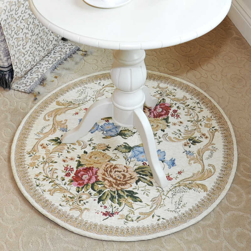 Zhonghong round study entrance floor mat living room bedroom bedside entrance entrance hanging chair hanging basket blended weaving machine washable rose garden beige 90*90CM round