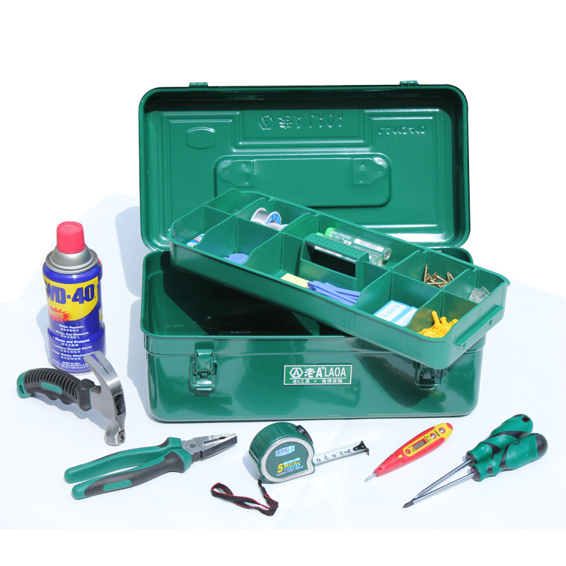 LAOA (LAOA) hardware household tool box storage box car thickened iron box square 14 iron tool box LA113014