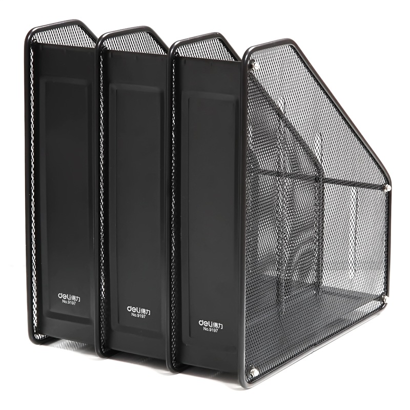 Deli Triple Metal Desktop Fame Bar Bar Book Stand de Office Desktop Archives de almacenamiento de archivos de múltiples capas Información de almacenamiento de archivos de archivo hueco de malla 9197