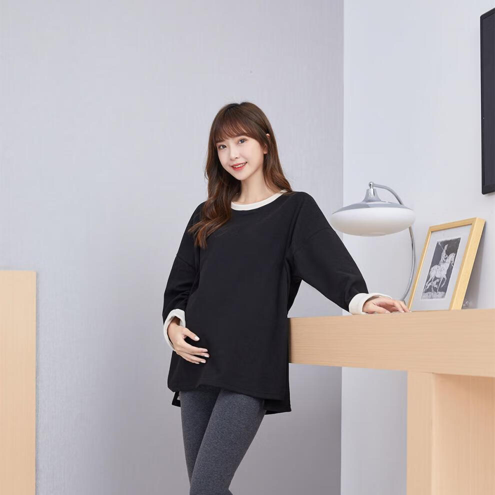 孕妇装春秋两件套外穿长袖孕妇秋装裤子宽松慵懒女上衣德绒保暖衫深灰