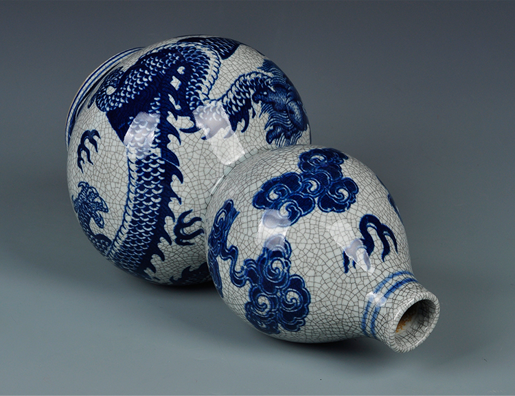 瑾睿茗瓷景德镇陶瓷器仿古官窑冰裂纹釉青花瓷龙纹花瓶客厅台面装饰