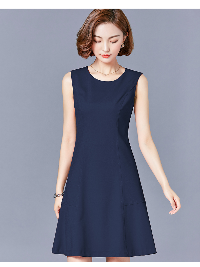 纪诗哲轻奢品牌连衣裙女2020夏新款女装纯色圆领无袖ol通勤a字裙子女