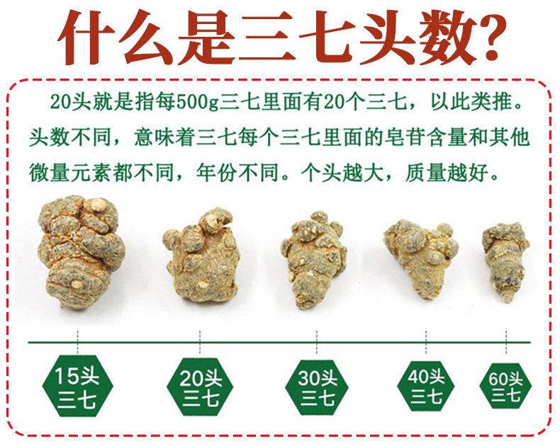 三七整个伟博百药林特级云南文山三七头非1中药材37片田七粉 40头40个