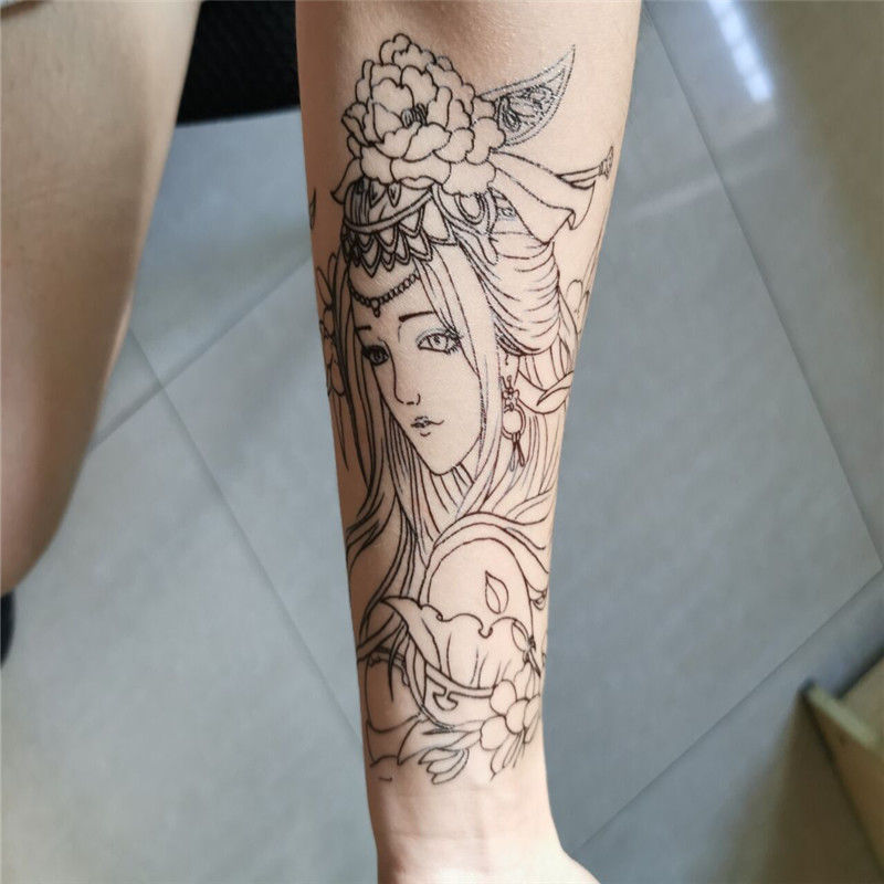 盼玫服饰配件纹身贴半臂割线艺伎线条防水男女同款纹身贴半臂割线般诺