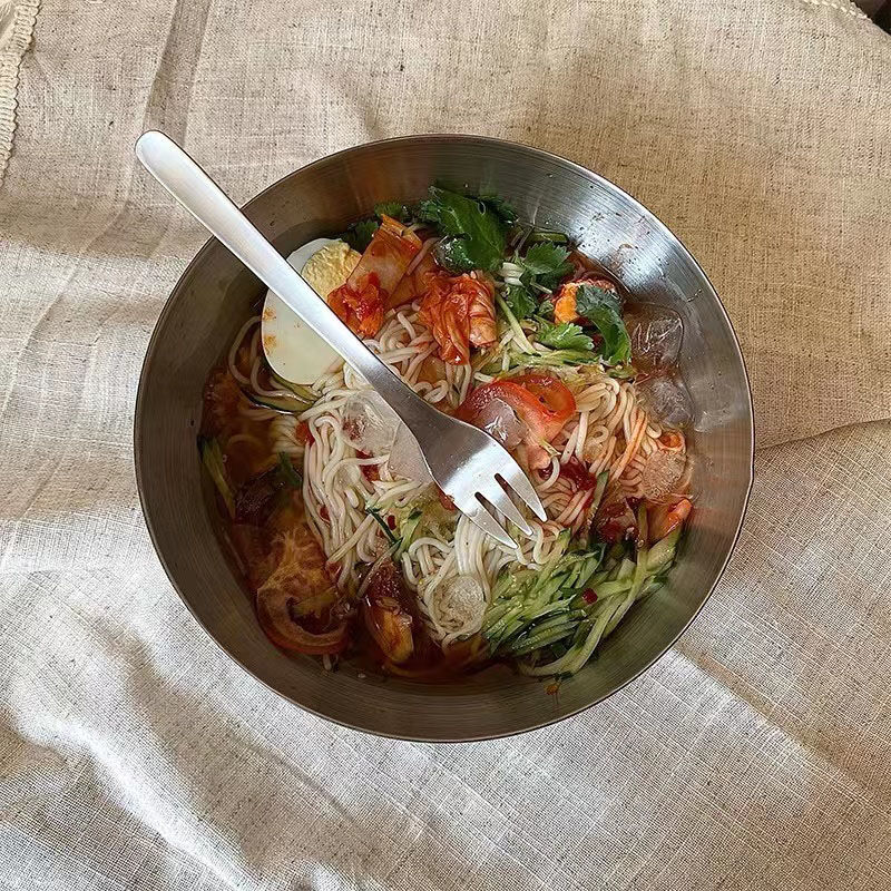 雅迎韩式不锈钢冷面碗简约大容量拌饭盆ins同款家用金属沙拉碗拌饭勺1