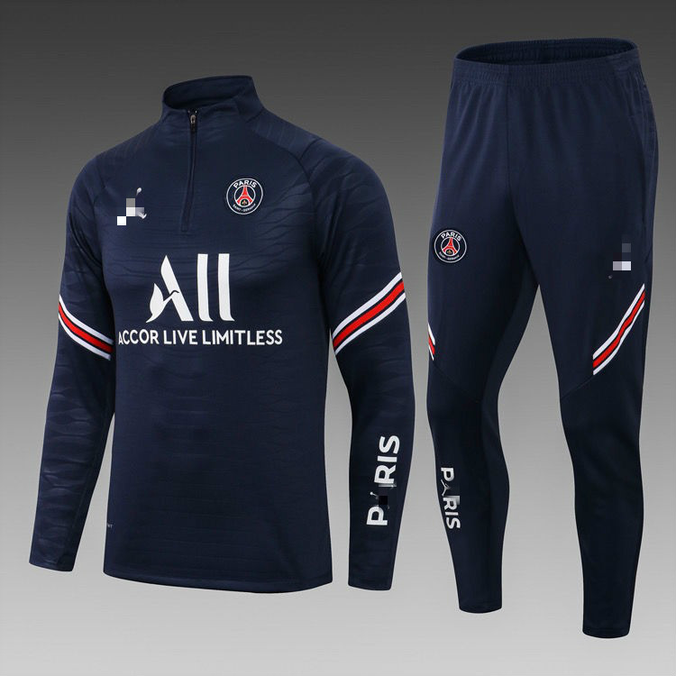 202122大巴黎秋冬训练服热身运动套装半拉链足球训练服21巴黎白色半拉