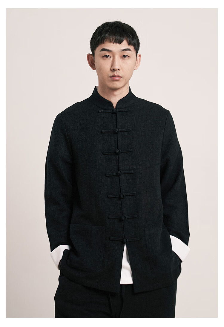 后序中国风男装亚麻唐装男改良版时尚年轻款中式立领棉麻汉服外套米色