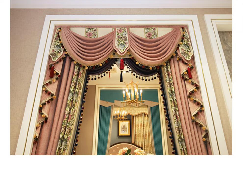 雪欧菲欧式公主窗帘客厅大气轻奢豪华美式超高别墅法式宫廷帘头一米布