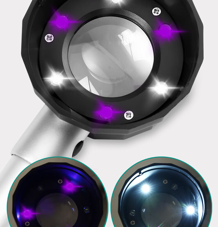 迪卡侬德国进口品质同款高倍放大镜45手持100高清带紫光灯钱币验