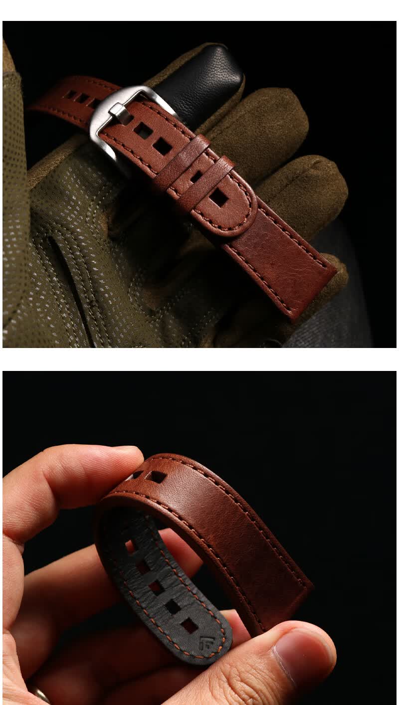 黑武士梭子鱼复刻5000 5200 5054真皮手表带男表链意大利牛皮表带23mm