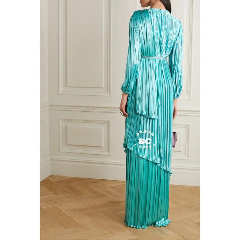 gucci古驰 连衣裙 女士 水晶缀饰褶裥缎布礼服 图片色0 xx small