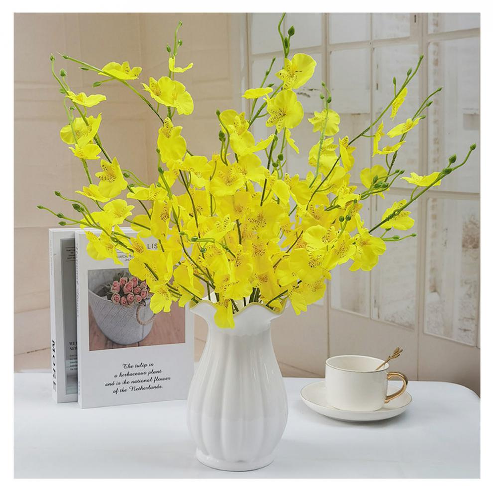 现货直发特卖黄色跳舞兰绢花仿真花假花塑料花束瓶套装家居办公摆件