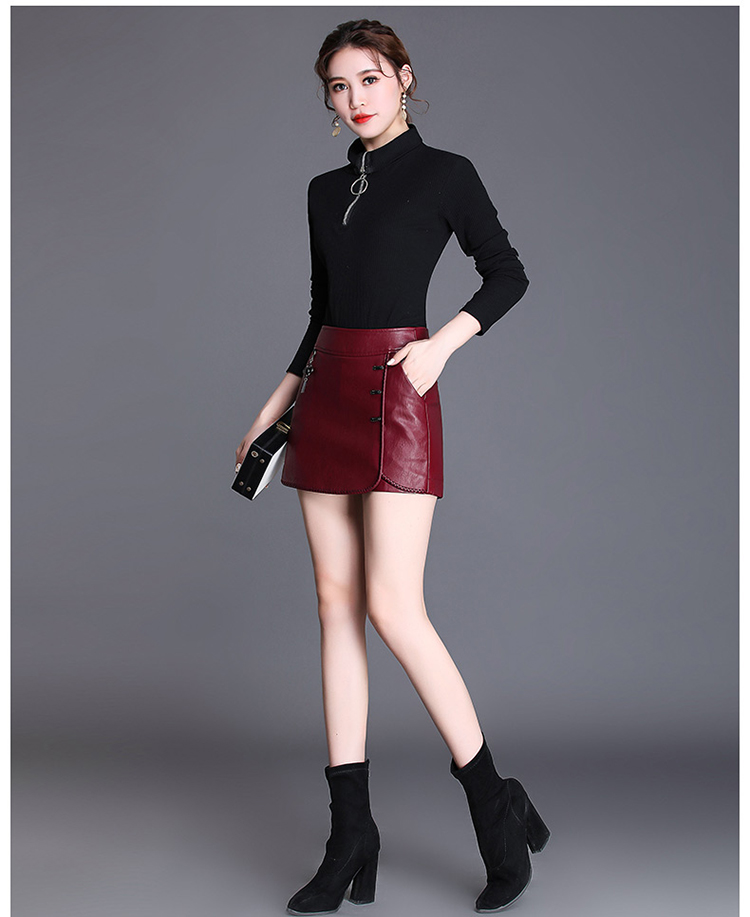 显瘦皮短裙女秋冬新款韩版假两件皮裙裤半身裙包臀短皮裤裙 黑色 3xl